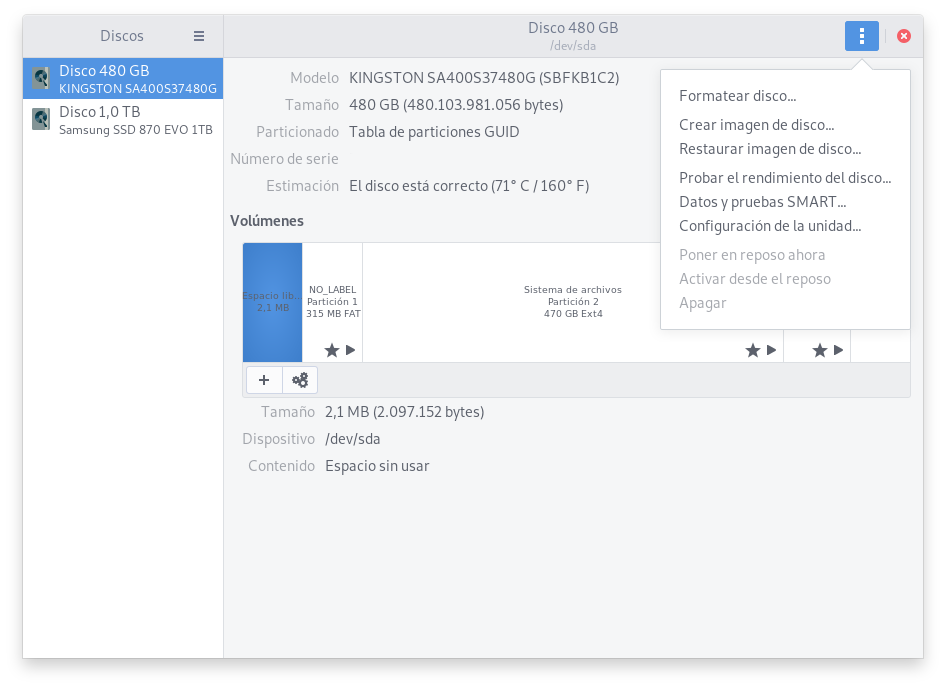 Restaurar imagen de disco - Discos de gnome